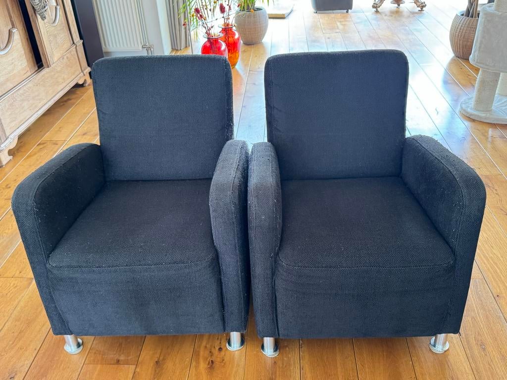 Twee zwarte stoffen fauteuils - gratis, Huis en Inrichting, Fauteuils, Ophalen, Gebruikt, 75 tot 100 cm, Stof