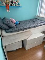 1 persoonsbed met bureautje en 2 lades, Ophalen, 90 cm, Eenpersoons, Wit