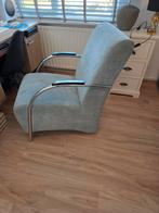 Comfortabele fauteuil met chromen armleuningen, Ophalen, Gebruikt, 75 tot 100 cm, Stof