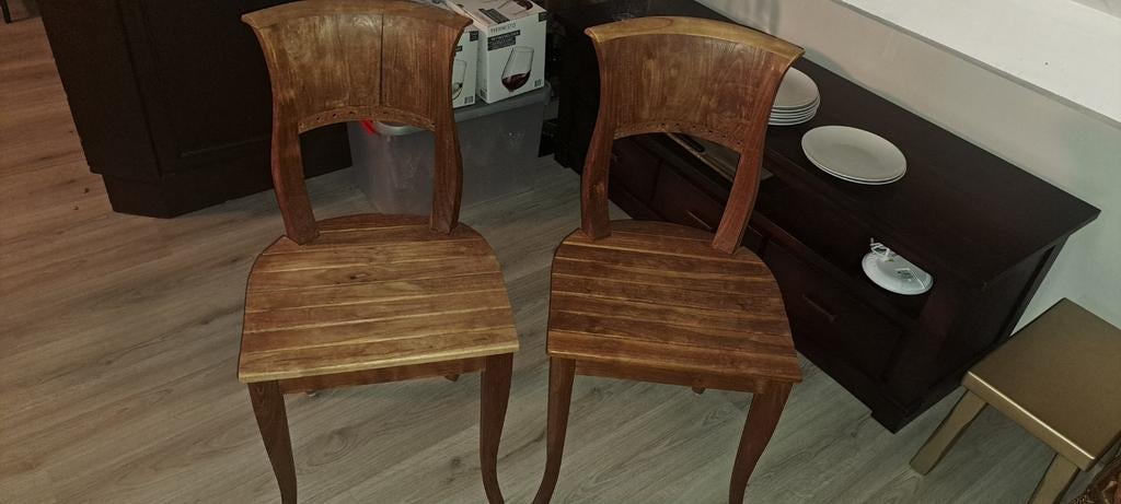 2 leuke houten stoeltjes, Huis en Inrichting, Stoelen, Ophalen, Gebruikt, Twee, Bruin