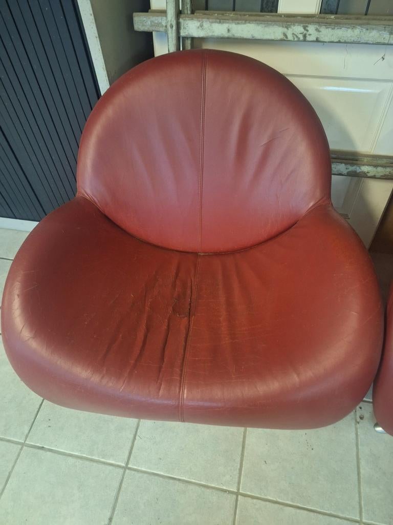 Comfortabele Rode Leren Leolux papageno Fauteuil, Ophalen, Gebruikt, Leer, Modern, Organisch