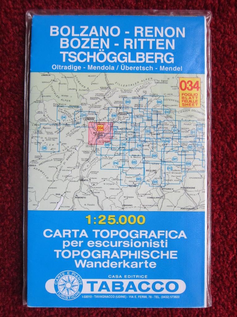 Tabacco Wanderkarte 034 Bozen - Ritten - Salten, Boeken, Atlassen en Landkaarten, Verzenden, 2000 tot heden, Italië, Landkaart