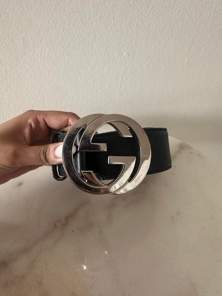 Gucci riem met zilverkleurige buckle, 80 tot 90 cm, 3 tot 5 cm, Heupriem, Ophalen of Verzenden