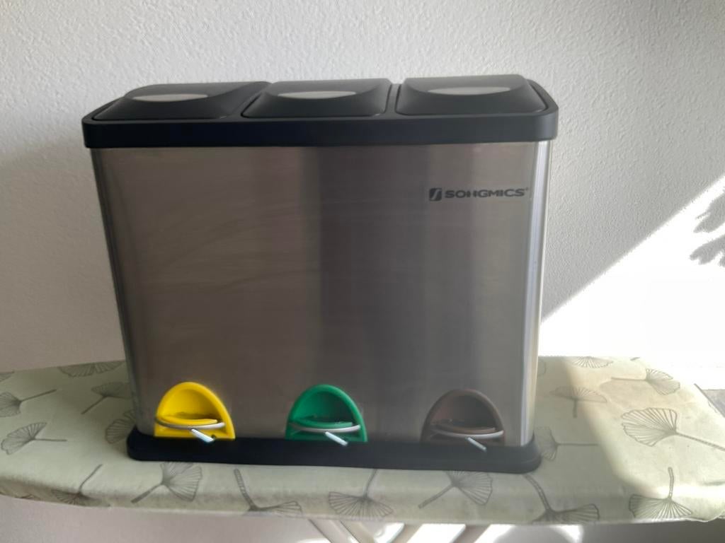 Pendaal emmer 3 vaks songmics, Huis en Inrichting, Woonaccessoires | Prullenbakken, Ophalen, Zo goed als nieuw, Metaal, Minder dan 50 cm