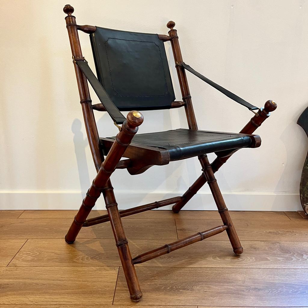 Officiers stoel klapstoel mahonie vintage, campaign chair, Gebruikt, Bruin, Koloniaal, Ophalen of Verzenden