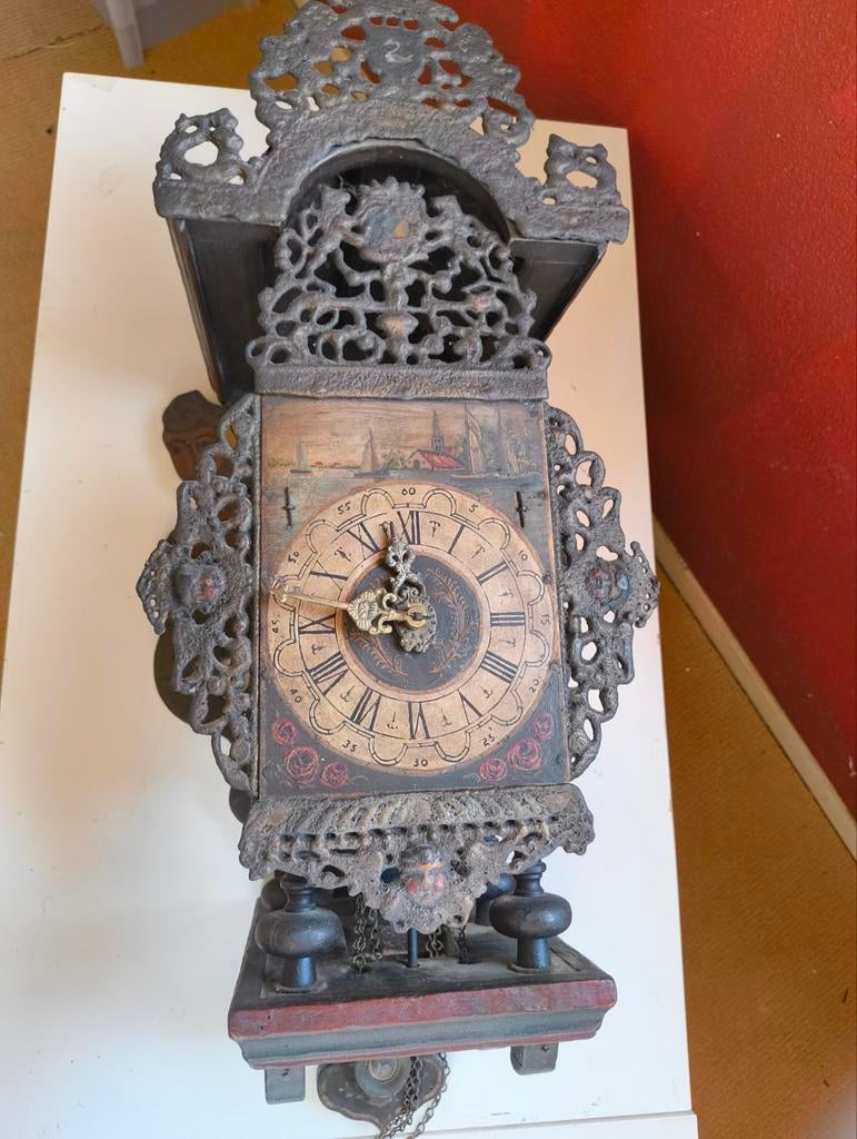 Antieke Zaanse Klok - Wandklok met Gewicht en Slinger, Antiek en Kunst, Ophalen of Verzenden