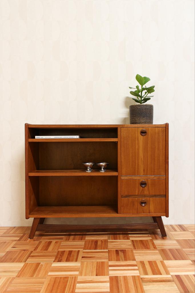 Vintage teak kast opbergkast jaren 50 deens design retro, Vintage, Zo goed als nieuw, Minder dan 150 cm, Minder dan 100 cm