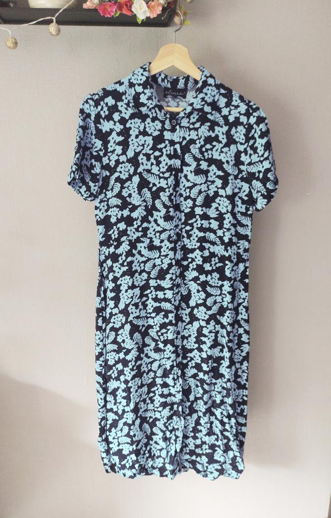 Midi floral lichtblauwe blouse jurk van Elvira - maat 38, Maat 38/40 (M), Blauw, Ophalen of Verzenden, Zo goed als nieuw