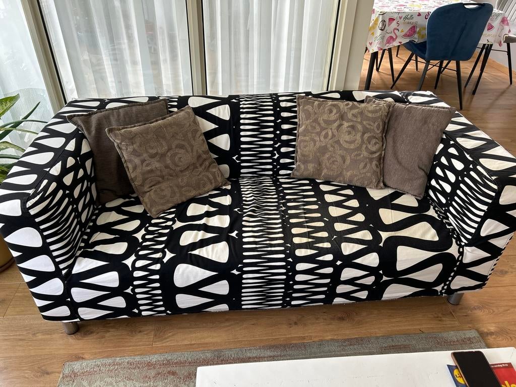 Ikea Klippan Zwart-witte tweezitsbank met patroon, Gebruikt, 150 tot 200 cm, Tweepersoons, 75 tot 100 cm