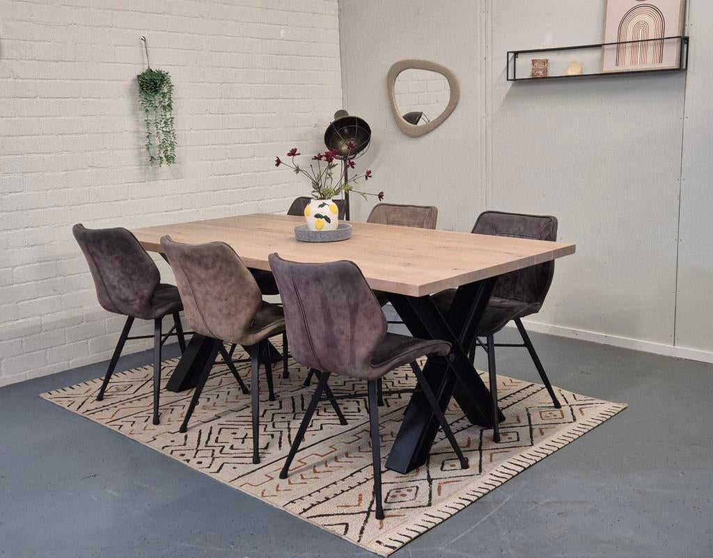 Bodilson massief eikenhout eettafel || 200x100 || X poten, Ophalen, ., Eikenhout, 200 cm of meer