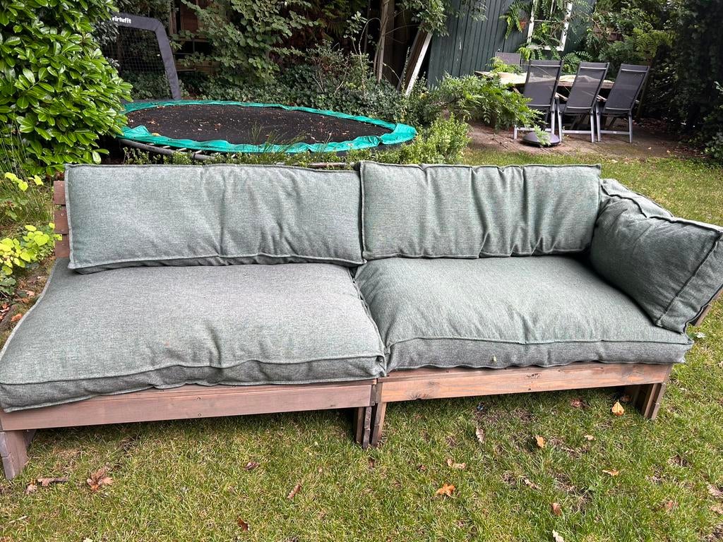 Mooie palletbank inclusief kussens, Tuin en Terras, Tuinsets en Loungesets, Ophalen, 6 zitplaatsen, Zo goed als nieuw, Loungeset