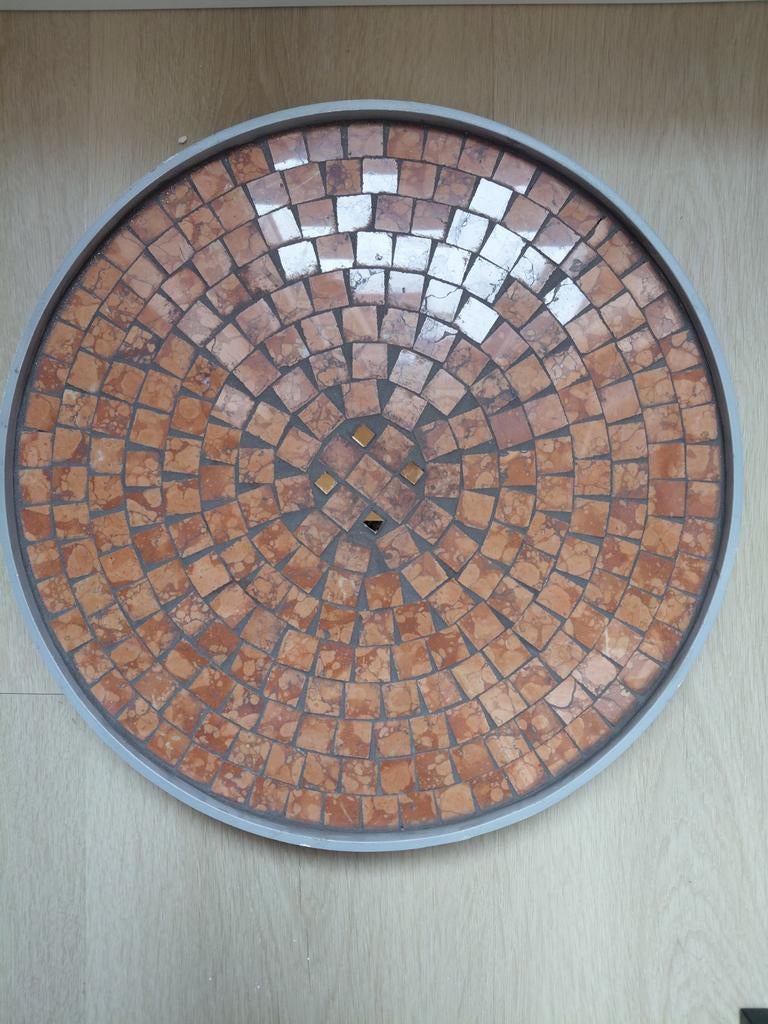 Rond bijzettafeltje met mozaïek blad, Ophalen of Verzenden, Rond, Minder dan 55 cm