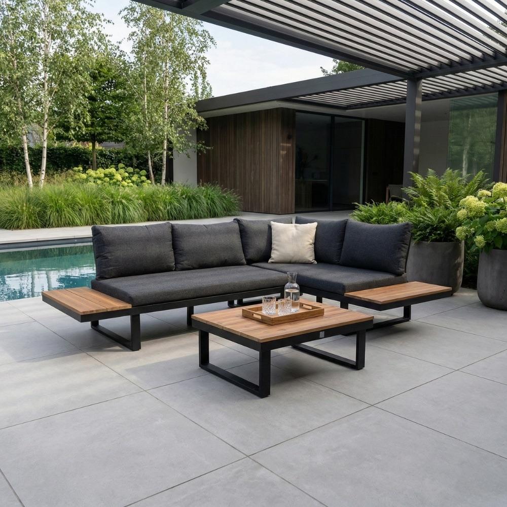 Titan hoek loungeset | aluminium + hardhout | 247x167cm, Ophalen, 5 zitplaatsen, Bank, Aluminium