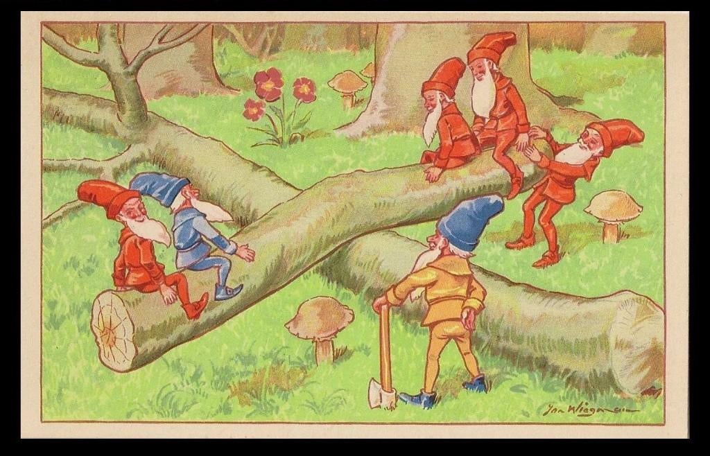 Jan Wiegman kabouters (6), Verzamelen, Verzenden, 1940 tot 1960, Ongelopen, Sterren en Beroemdheden