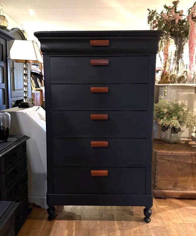 Grote antieke ladekast, vintage 6-laads kastje, kast VdlM, Ophalen, 100 tot 150 cm, 5 laden of meer, Zo goed als nieuw