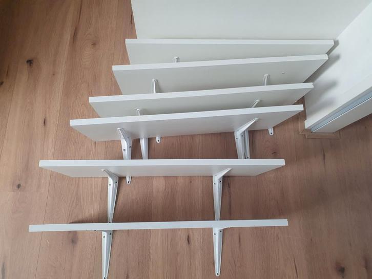 6 stuks planken met plankdragers, Doe-het-zelf en Verbouw, Hout en Planken, Plank, Overige houtsoorten, Minder dan 200 cm, Minder dan 25 mm