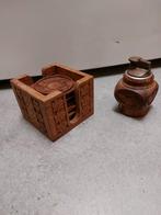 Vintage Tafelaansteker  houtsnijwerk  onderzetters tafel set, Ophalen of Verzenden, Gebruikt