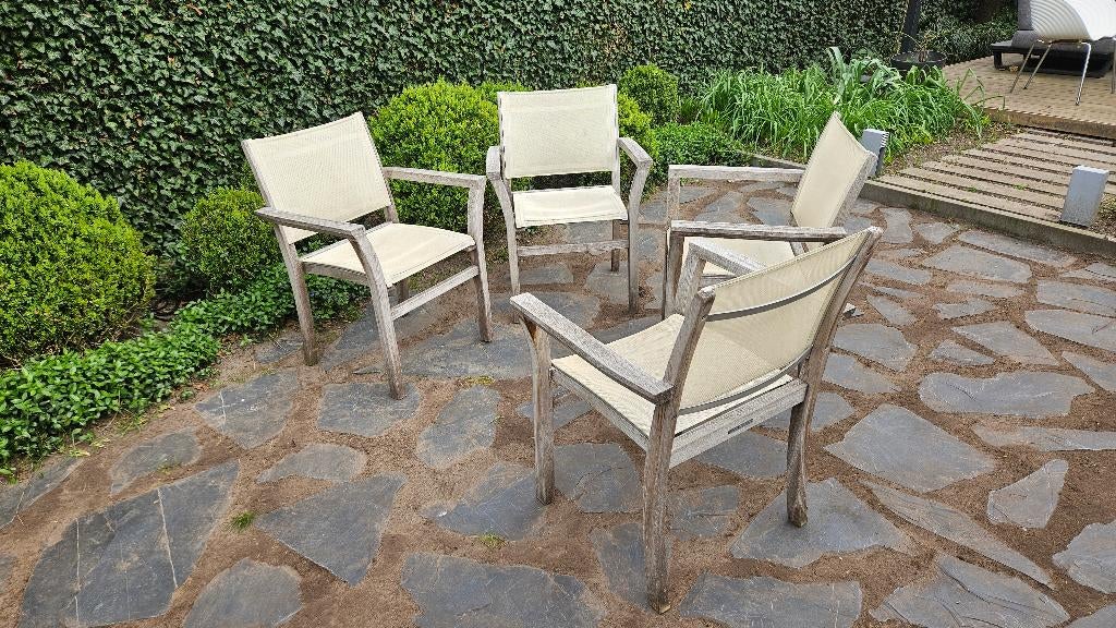 4 Royal Botania teakhouten tuinstoelen, Tuin en Terras, Ophalen, Gebruikt, Teakhout, Stapelbaar