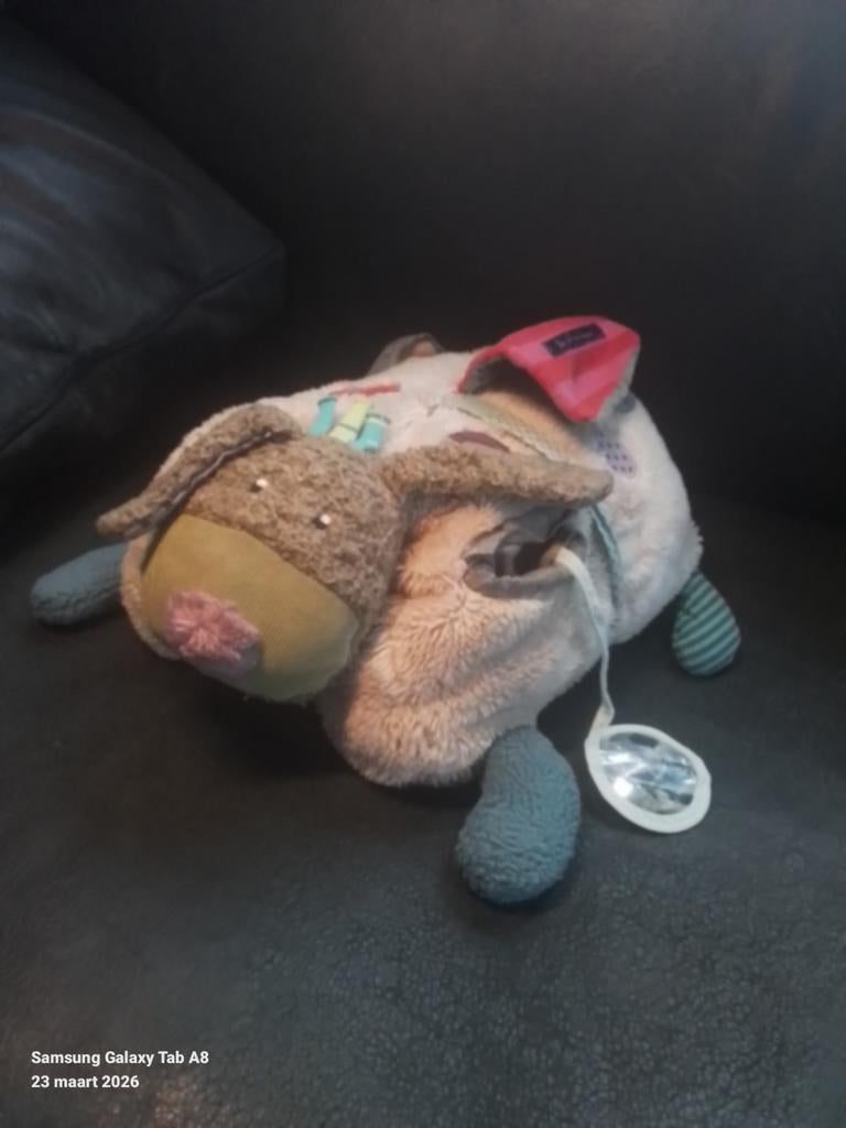 Leuk knuffeldier met speeltjes en als hoofdkussen., Ophalen of Verzenden, Zo goed als nieuw, Overige typen