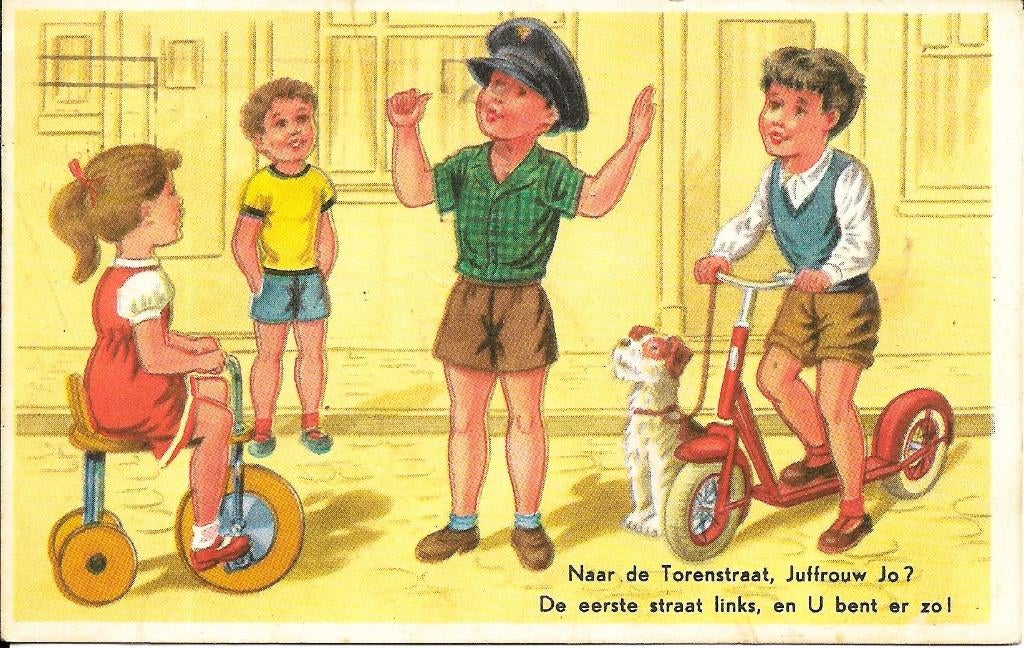 Ansichtkaart	Verkeersagent, Verzenden, 1940 tot 1960, Gelopen, Kinderen