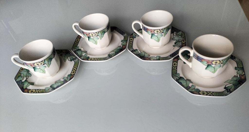 4 Villeroy & Boch Pasadena koffiekopjes met schotel ca. 1991, Ophalen of Verzenden, Zo goed als nieuw, Overige stijlen, Kop(pen) en/of Schotel(s)