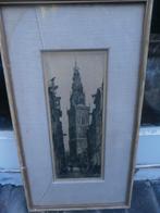 Jan Sirks, Mooie smalle ets, OUDEKERK Amsterdam m gebr Glas, Ophalen