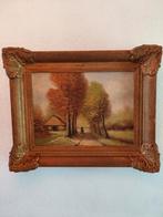 antiek schilderij boerderij met bomen geschilderd gesigneerd, Ophalen of Verzenden