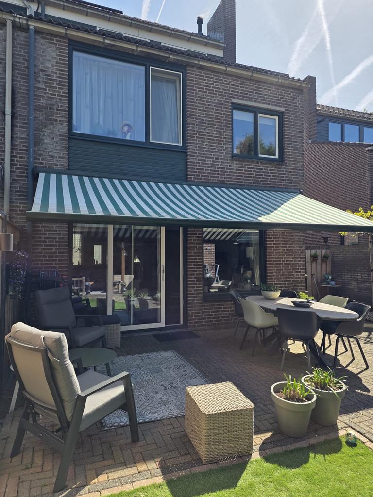 Elektrisch Harrol zonnescherm 5.40m breed, 2.50m uitval, Tuin en Terras, Gebruikt, 450 cm of meer, Elektrisch, Ophalen of Verzenden