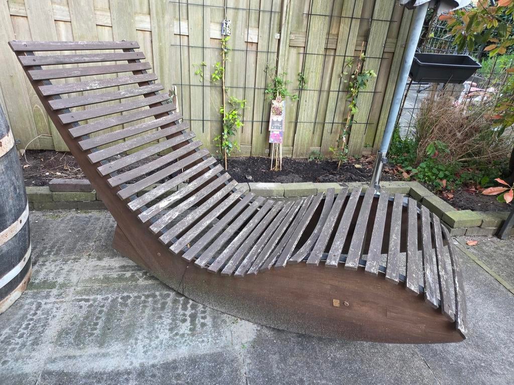 Acacia houten ligbed schommelstoel, Ophalen, Gebruikt, Hout