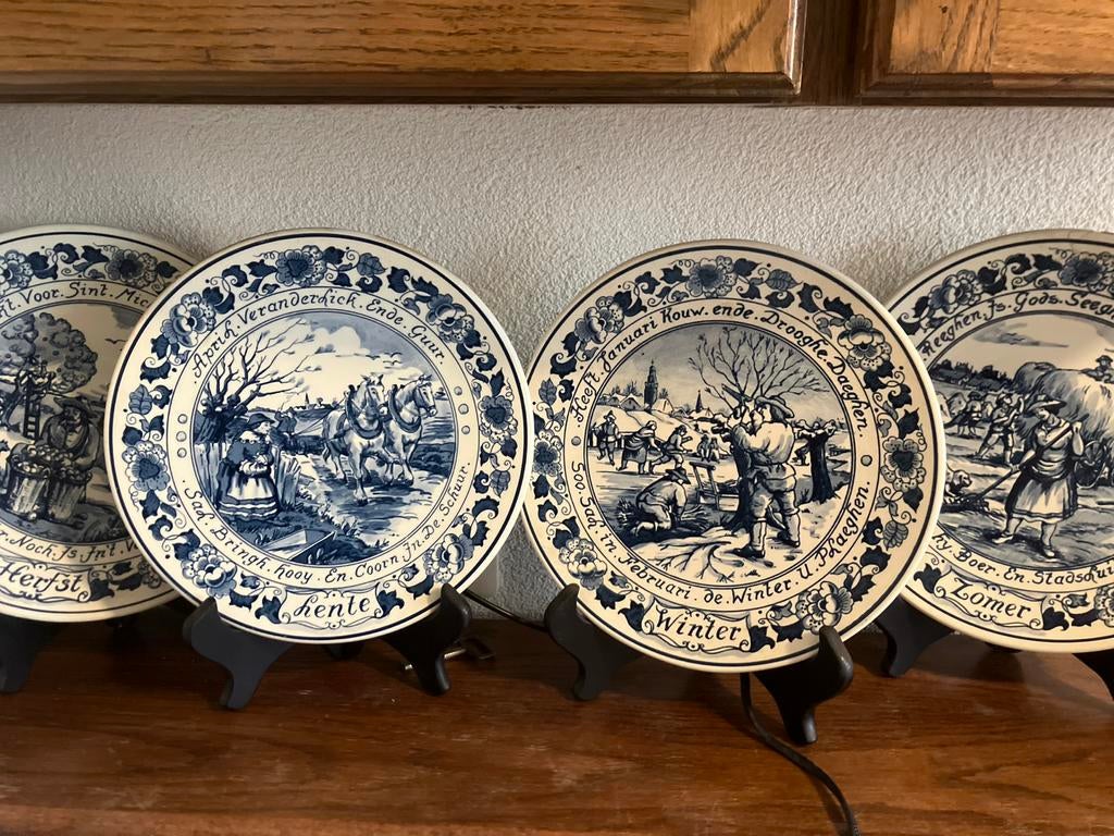 Delfts blauwe sierborden - Seizoenen, Antiek en Kunst, Antiek | Wandborden en Tegels, Ophalen of Verzenden