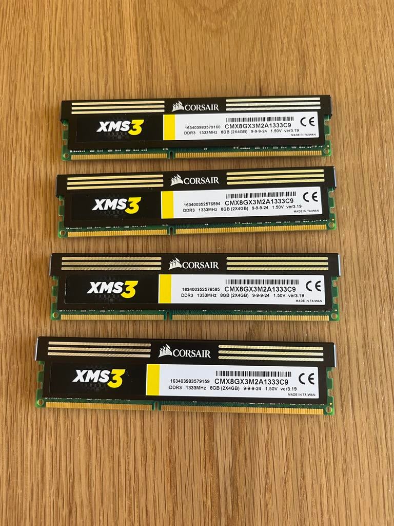 4x Corsair XMS3 8GB (2x4GB) DDR3 1333MHz C9 Geheugenkit, Computers en Software, RAM geheugen, Gebruikt, 32 GB, DDR3, Ophalen of Verzenden