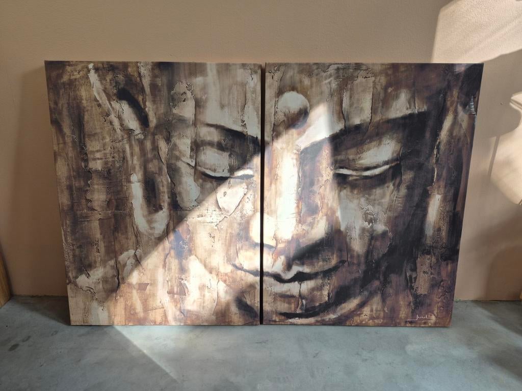 Boeddha tweeluik by Juul met Certificaat - 120x80 cm, Ophalen, Oorspronkelijke maker, Nieuw, Schilderij
