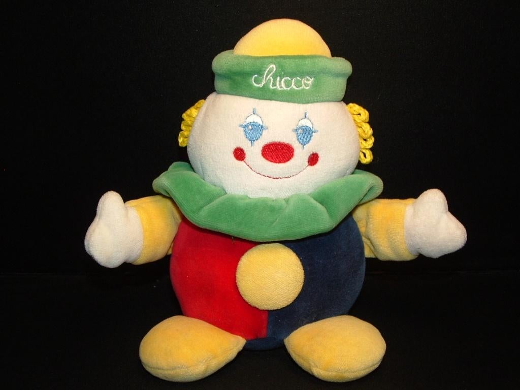 CHICCO POPJE CLOWN BLAUW/ROOD LIJFJE EN GELE VOETJES, Kinderen en Baby's, Speelgoed | Knuffels en Pluche, Ophalen of Verzenden