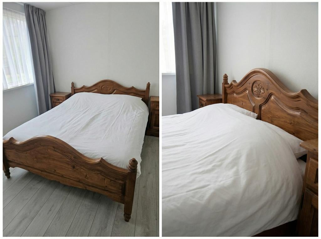 Bed en nachtkastjes, Ophalen, Gebruikt, Bruin, Tweepersoons