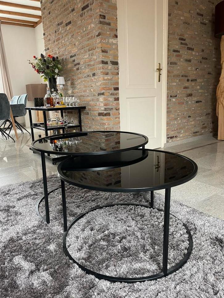 2x zwarte glazen salontafels, Huis en Inrichting, Tafels | Salontafels, Zo goed als nieuw, Minder dan 50 cm, 50 tot 100 cm, 50 tot 100 cm