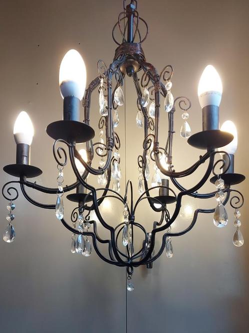 Te Koop: Kroonluchter Nostalgia, Huis en Inrichting, Lampen | Kroonluchters, Gebruikt, Glas, Metaal, Stof, Ophalen of Verzenden
