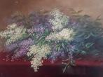 Prachtig antiek schilderij Olieverf doek Gesigneerd, lelies, Antiek en Kunst, Ophalen of Verzenden