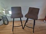 Set donkerbruine Lederlook Barstoelen - 76cm hoog, Ophalen, Gebruikt, Met voetsteun, 60 tot 90 cm