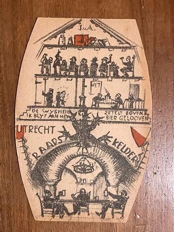 Utrecht Raads Kelder Ansichtkaart / Bierviltje van rond 1930 beschikbaar voor biedingen