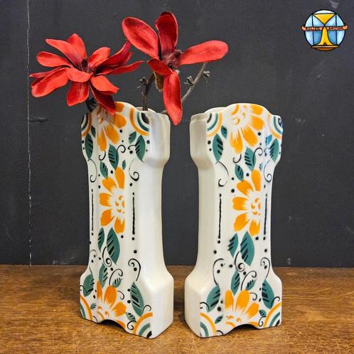 2 antieke keramieken Art Nouveau klok vazen (bloemen), Antiek en Kunst, Antiek | Vazen, Ophalen of Verzenden