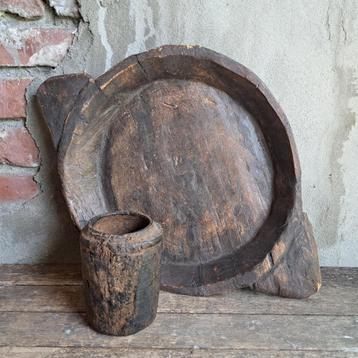 Landelijke houten schaal met 2 oortjes ø 33cm / 46cm *Etage3 beschikbaar voor biedingen