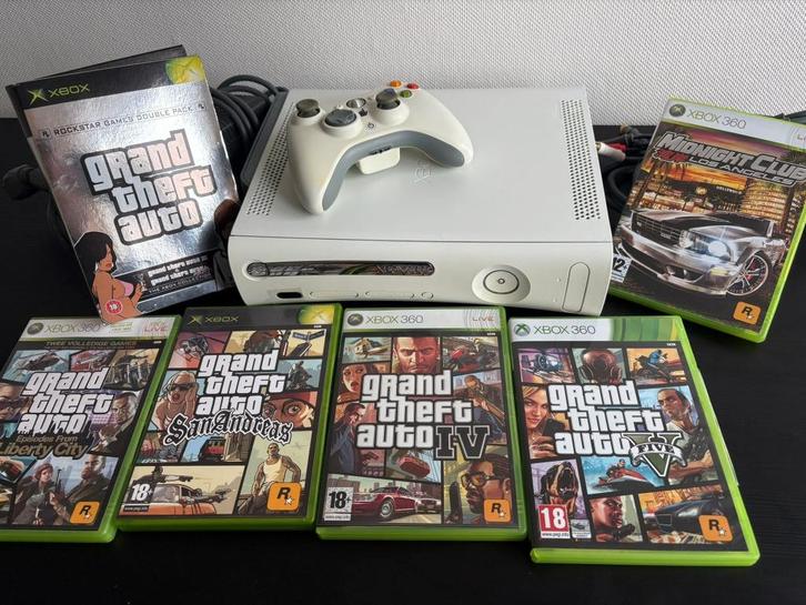 Xbox 360 wit (2008) met controller en complete GTA collectie, Spelcomputers en Games, Spelcomputers | Xbox 360, Zo goed als nieuw
