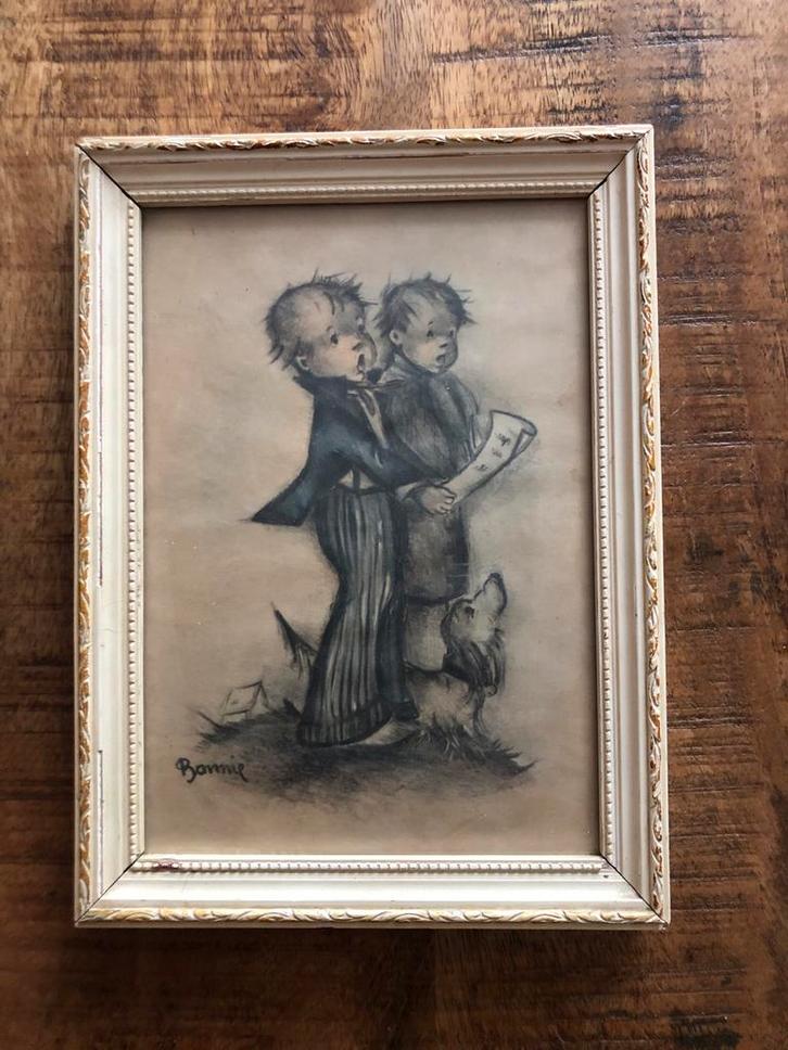 Hummel Tekening - Jongens met Hond, Antiek en Kunst, Kunst | Tekeningen en Foto's, Ophalen of Verzenden