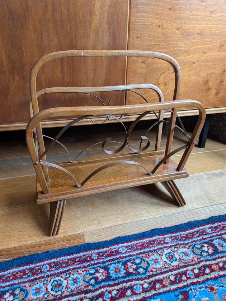 Art Deco Lectuurbak, Hout & Messing, 1930, Huis en Inrichting, Woonaccessoires | Krantenbakken en Lectuurbakken, Ophalen of Verzenden