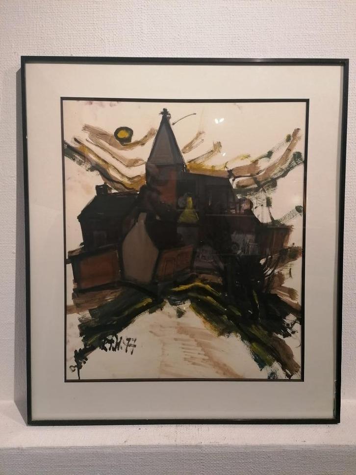Gemengde technieken op papier – gesigneerd, Antiek en Kunst, Kunst | Tekeningen en Foto's, Ophalen