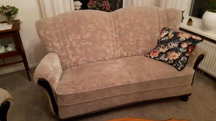 Bank + stoel, Huis en Inrichting, Banken | Bankstellen, Gebruikt, Rechte bank, Minder dan 150 cm, 75 tot 100 cm, Ophalen