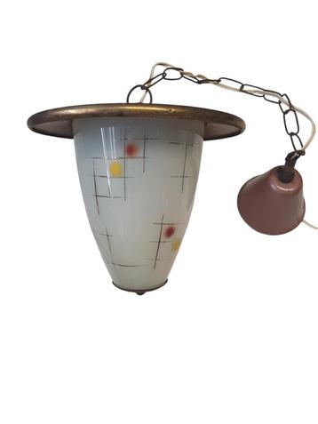 1946 Vintage glazen hanglampje met koper hanglamp lampje beschikbaar voor biedingen