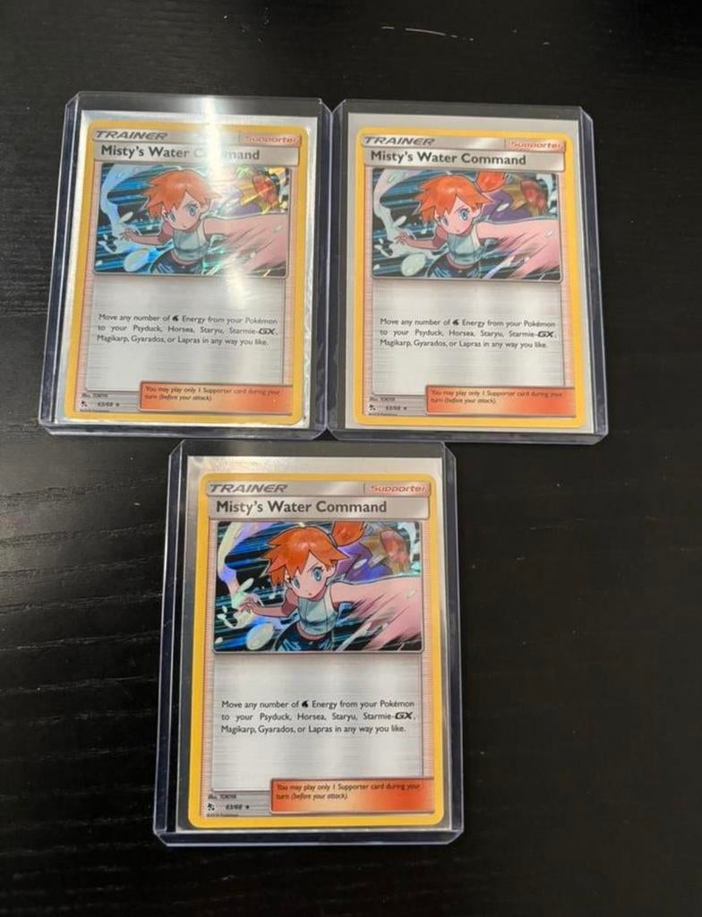 Pokémon Kaarten Misty’s Water Comman Holo 63/68 Hidden Fates, Ophalen of Verzenden, Zo goed als nieuw, Meerdere kaarten