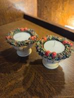 2x Kaarsenhouders met Appeldecoratie, Huis en Inrichting, Woonaccessoires | Kandelaars en Kaarsen, Overige materialen, Crème, Ophalen of Verzenden