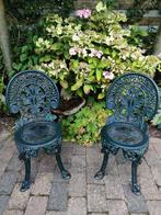 Brocante set Gietijzeren stoelen, 81x36x36cm, groen, Antiek en Kunst, Ophalen